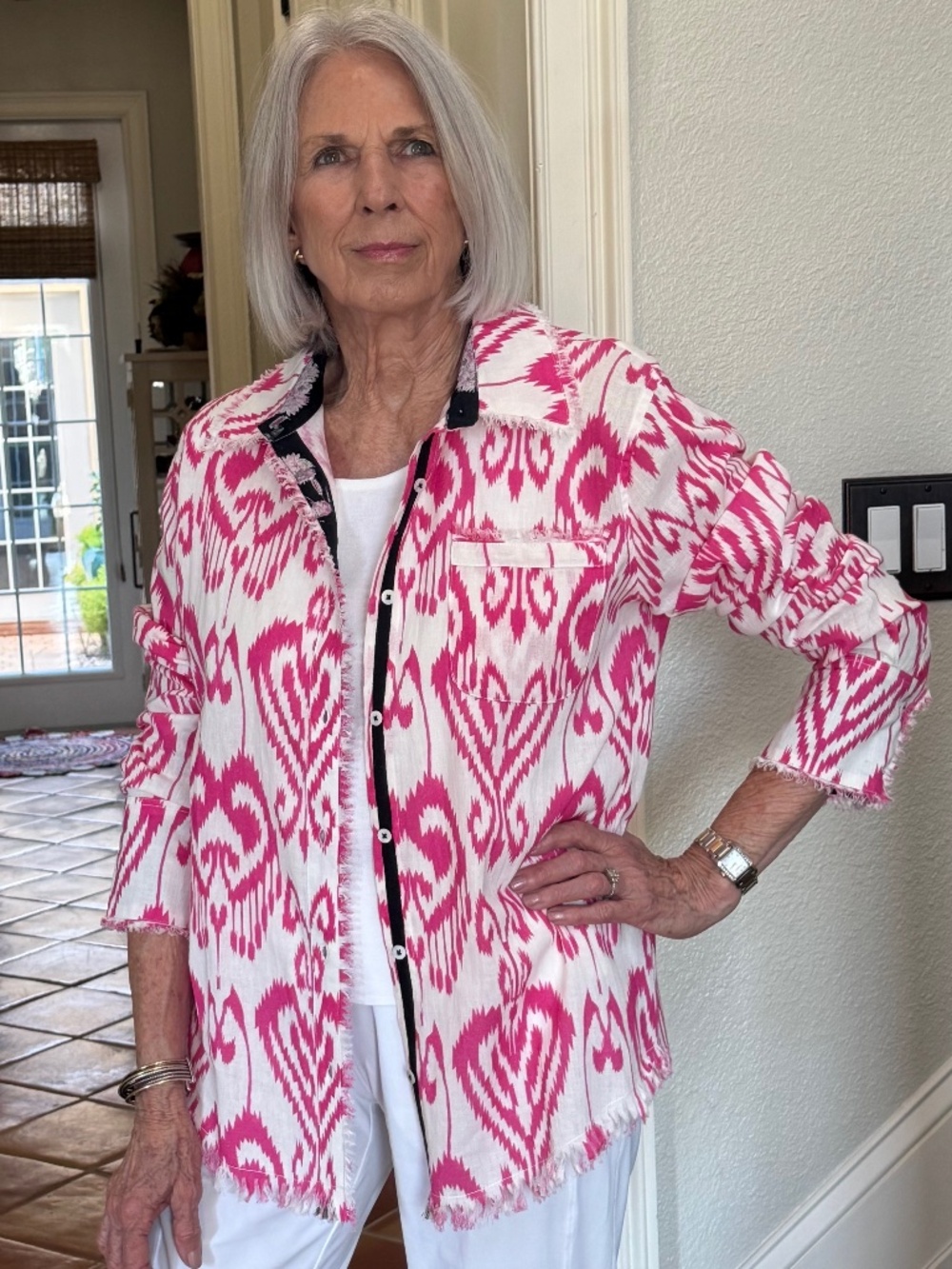 Dizzy-Lizzie - Tizzie - Cape Cod Tunic Pink White Ikat Sz L